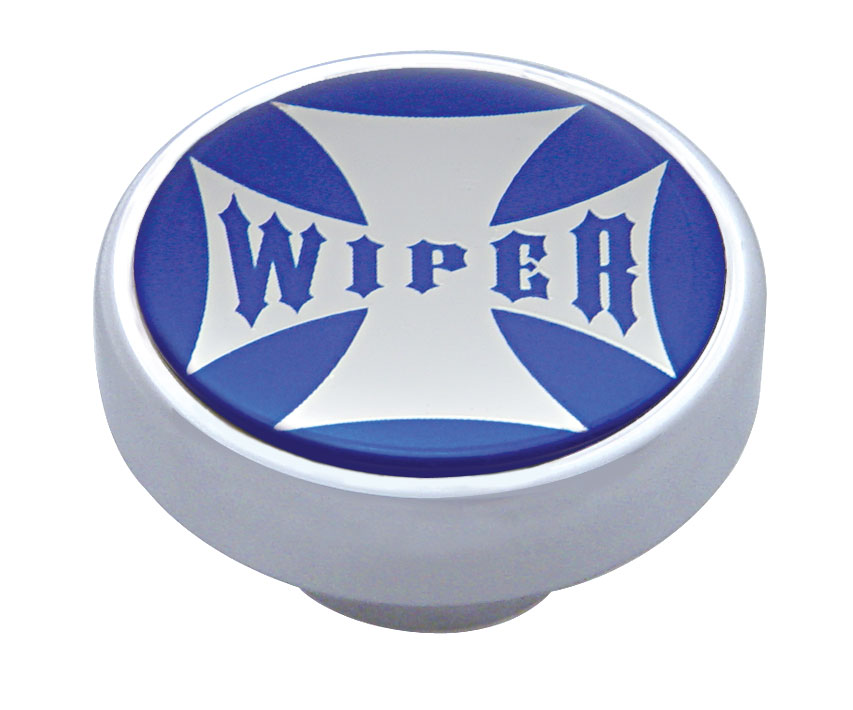 Chrome Dash Knob W/ Glossy "Wiper" Maltese Cross Sticker - Blue
