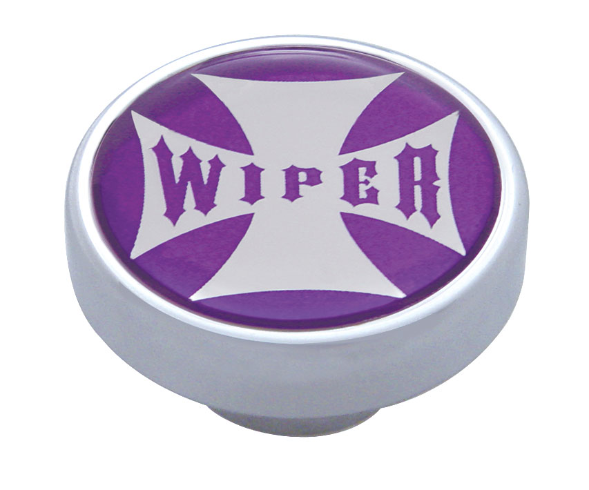 Chrome Dash Knob W/ Glossy "Wiper" Maltese Cross Sticker - Purple