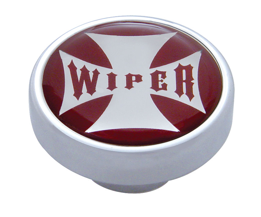 Chrome Dash Knob W/ Glossy "Wiper" Maltese Cross Sticker - Red