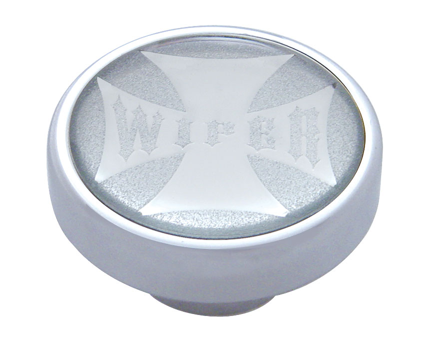 Chrome Dash Knob W/ Glossy "Wiper" Maltese Cross Sticker - Silver