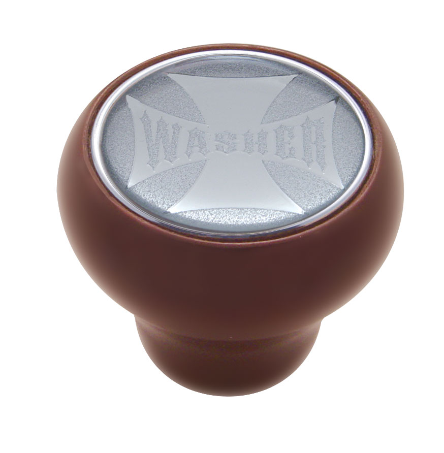 Wood Deluxe Knob W/ Glossy "Washer" Maltese Cross Sticker - Silver