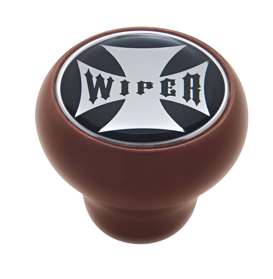 Wood Deluxe Knob W/ Glossy "Wiper" Maltese Cross Sticker - Black