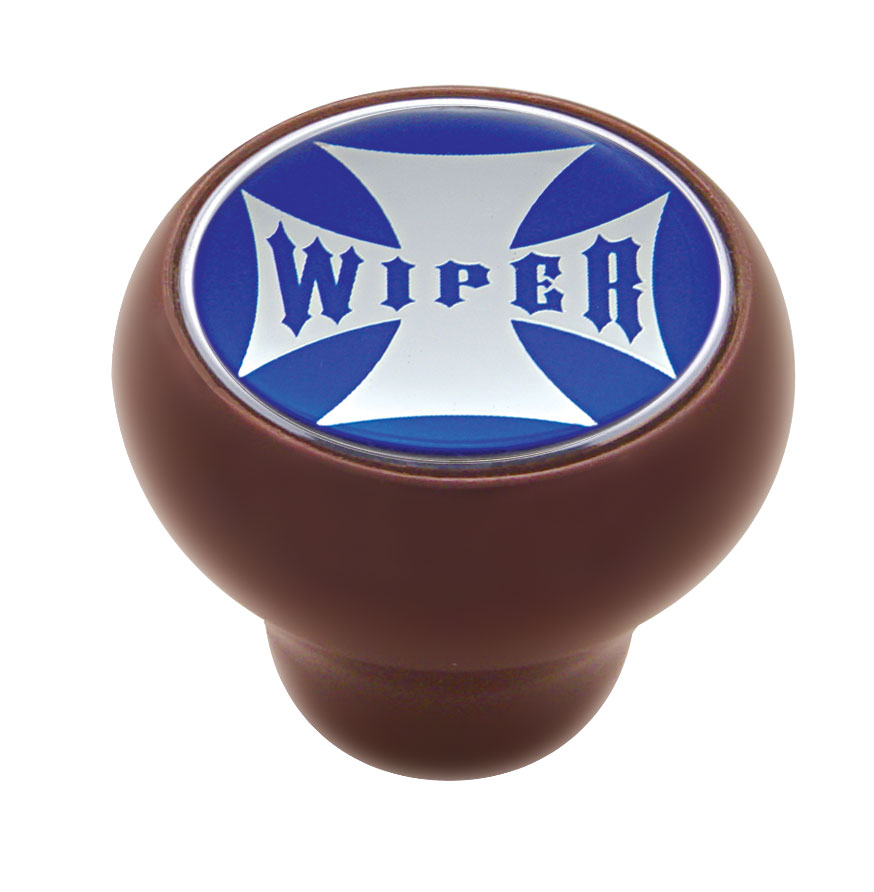 Wood Deluxe Knob W/ Glossy "Wiper" Maltese Cross Sticker - Blue