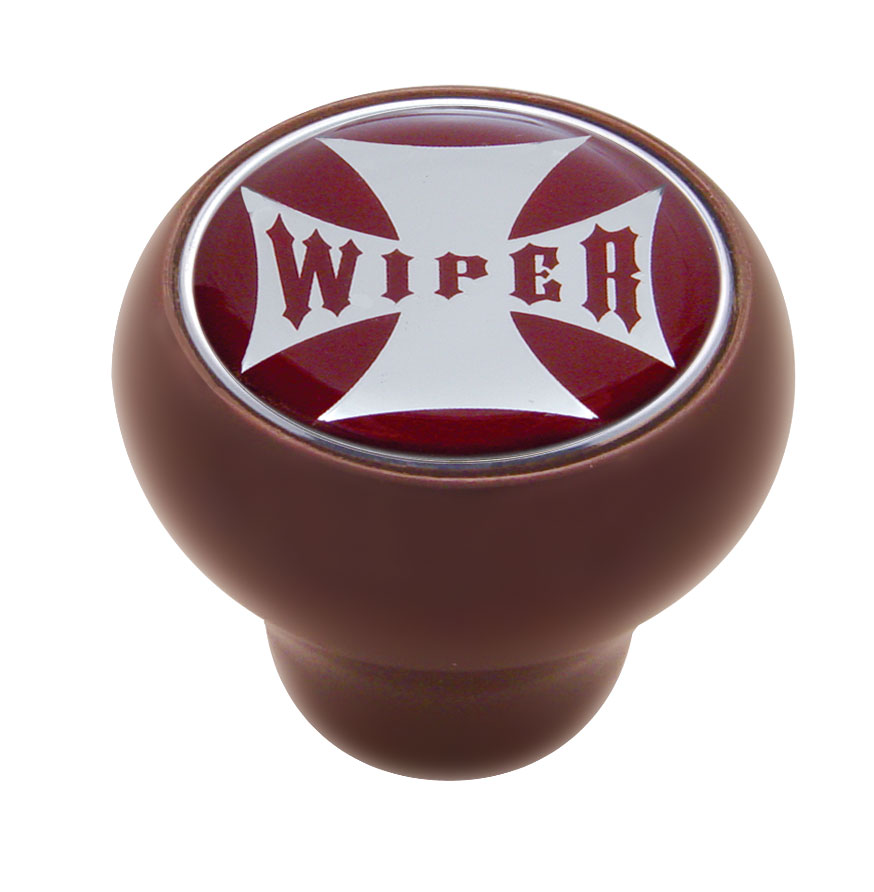 Wood Deluxe Knob W/ Glossy "Wiper" Maltese Cross Sticker - Red