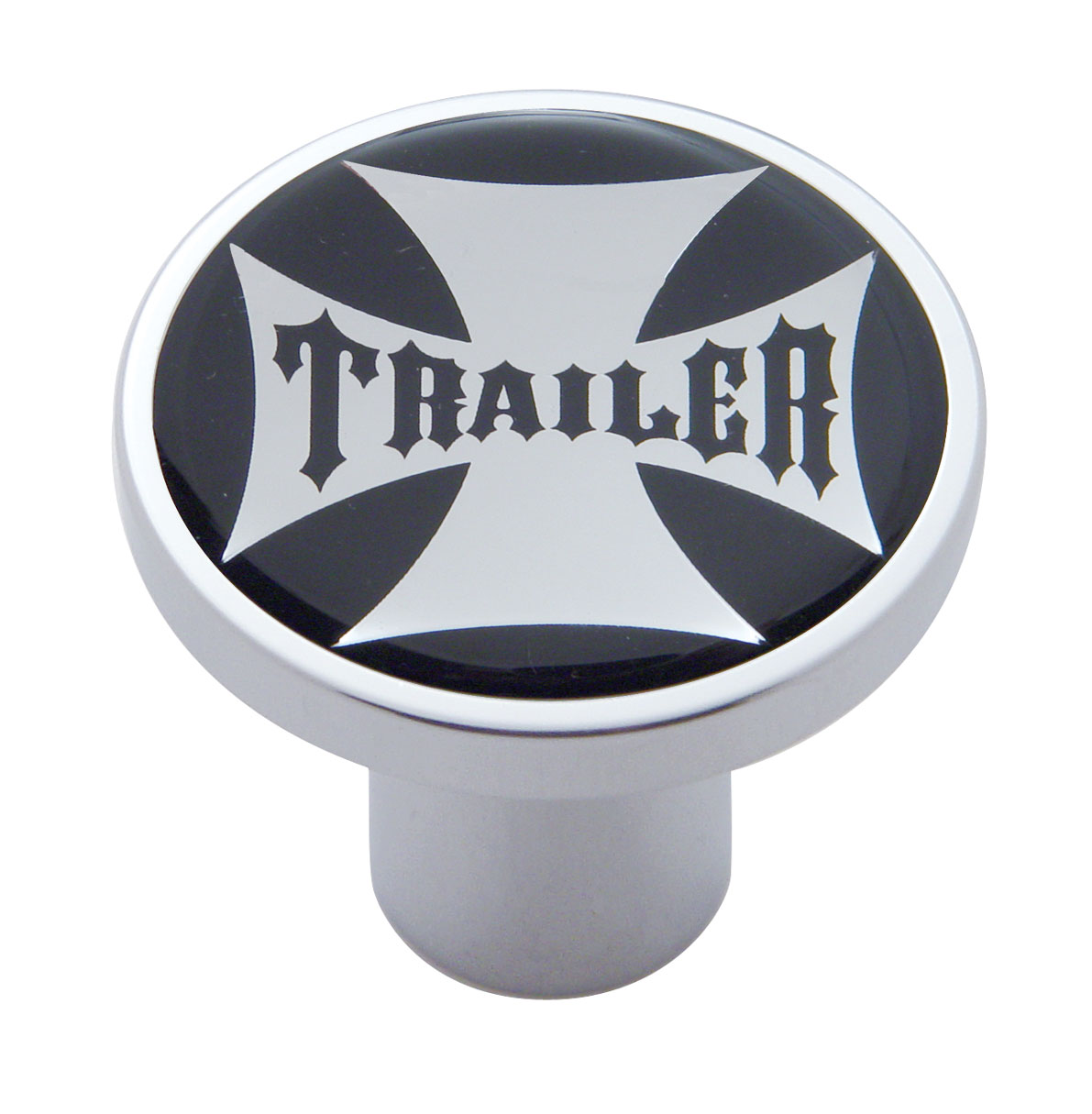 Chrome Air Valve Knob W/ Glossy "Trailer" Maltese Cross Sticker - Black
