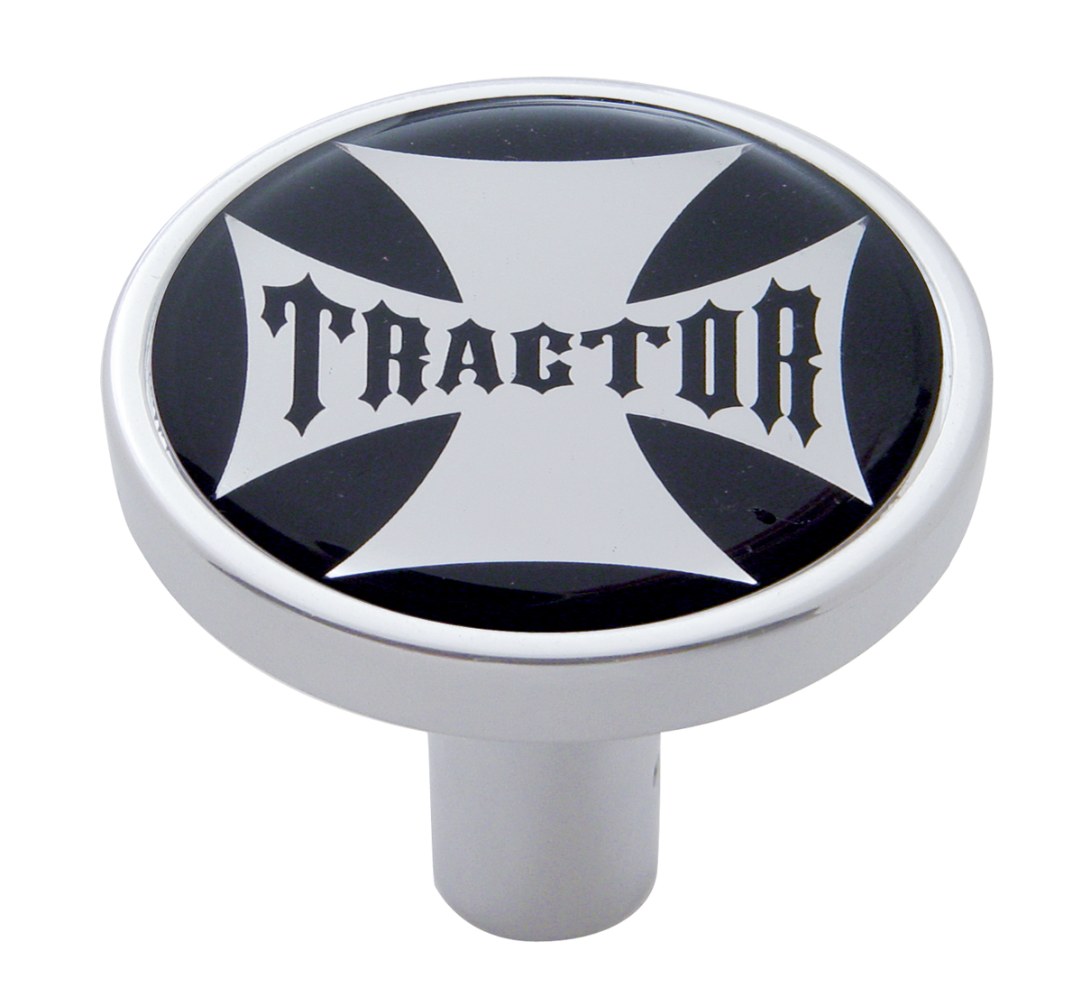 Chrome Long Pin Mount Air Valve Knob W/ Glossy " Tractor" Sticker - Black