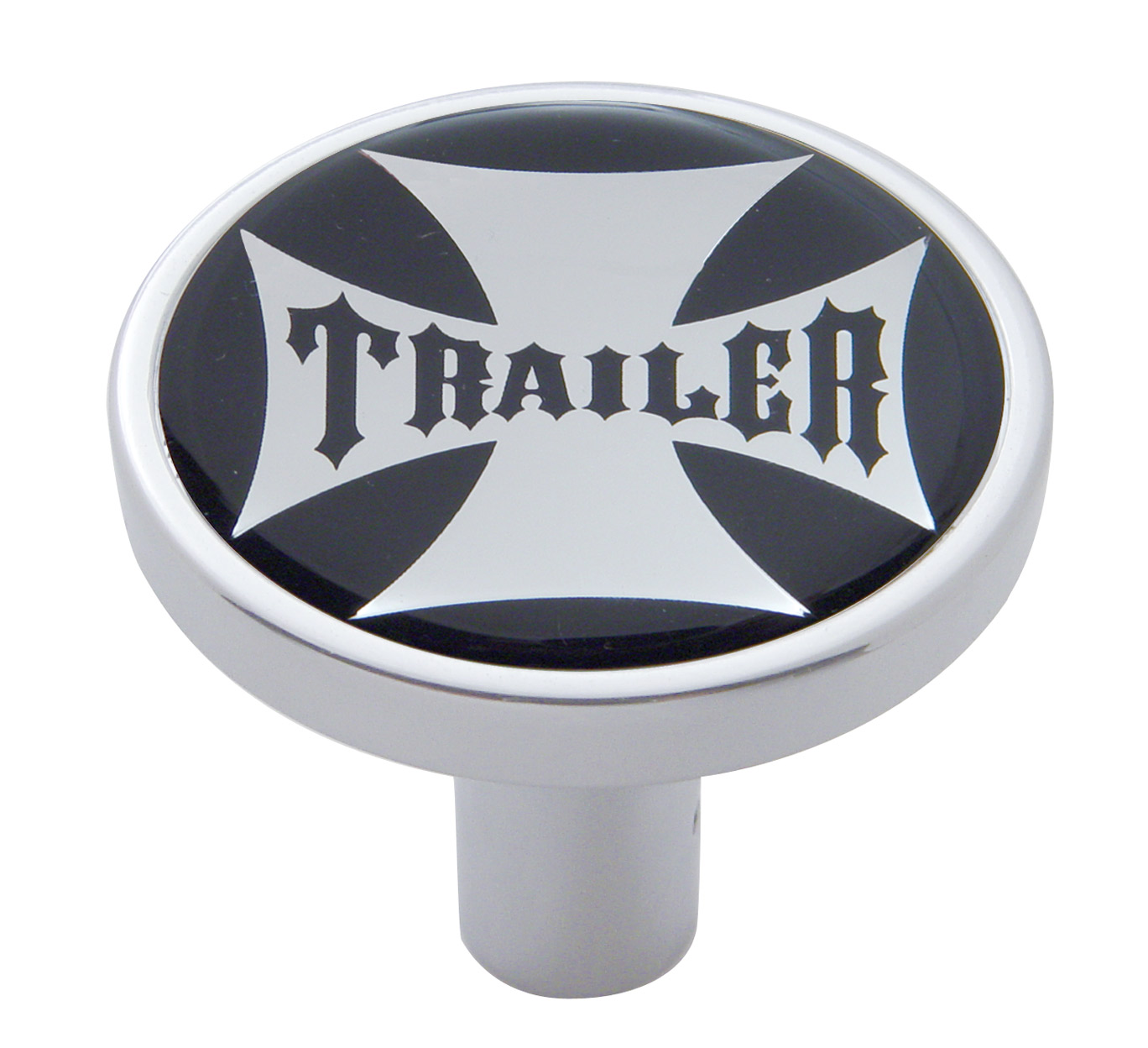 Chrome Long Pin Mount Air Valve Knob W/ Glossy " Trailer" Sticker - Black