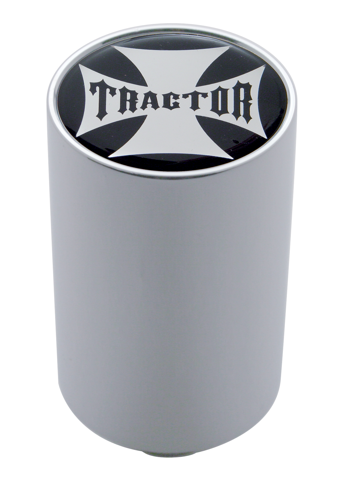 Chrome Aluminum 3" Air Valve Knob W/ Glossy "Tractor" Cross Sticker - Black