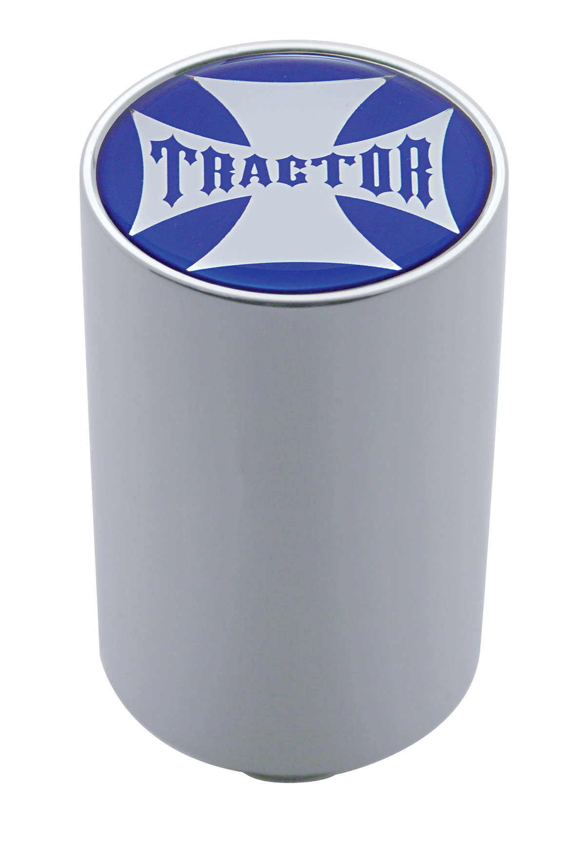 Chrome Aluminum 3" Air Valve Knob W/ Glossy "Tractor" Cross Sticker - Blue