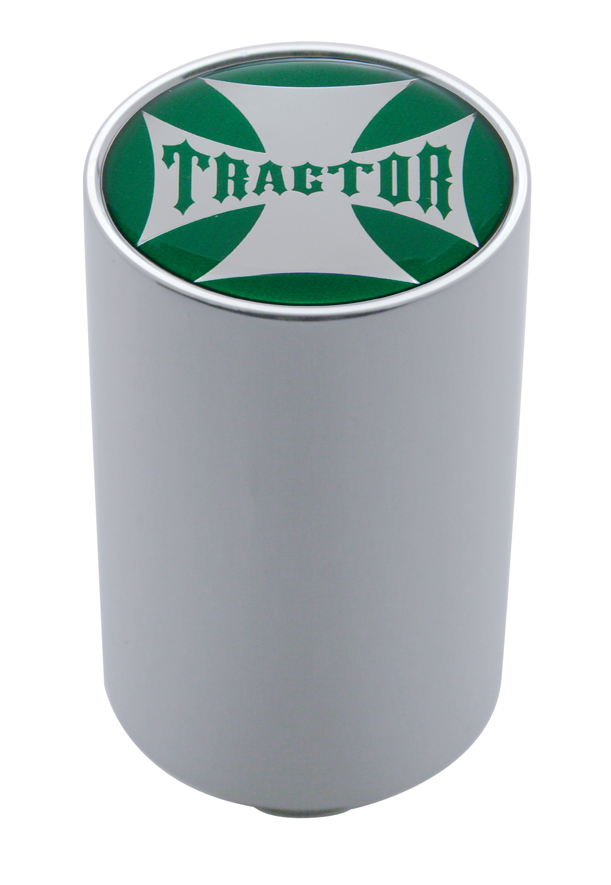 Chrome Aluminum 3" Air Valve Knob W/ Glossy "Tractor" Cross Sticker - Green