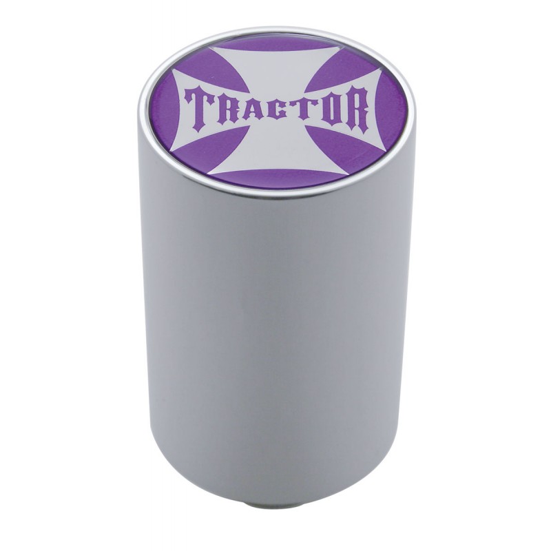 Chrome Aluminum 3" Air Valve Knob W/ Glossy "Tractor" Cross Sticker - Purple