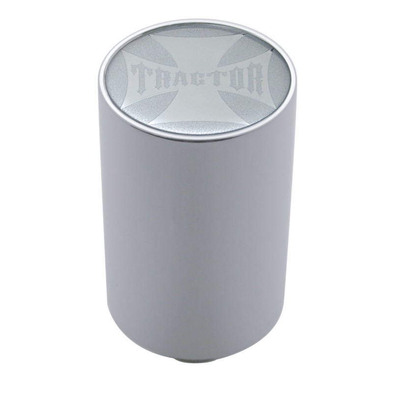 Chrome Aluminum 3" Air Valve Knob W/ Glossy "Tractor" Cross Sticker - Silver