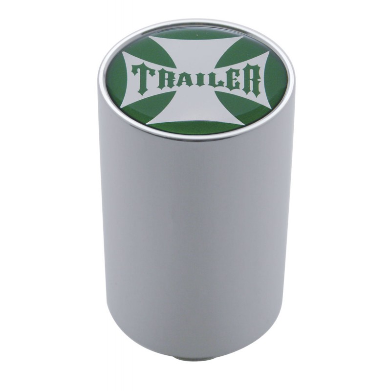 Chrome Aluminum 3" Air Valve Knob W/ Glossy "Trailer" Cross Sticker - Green