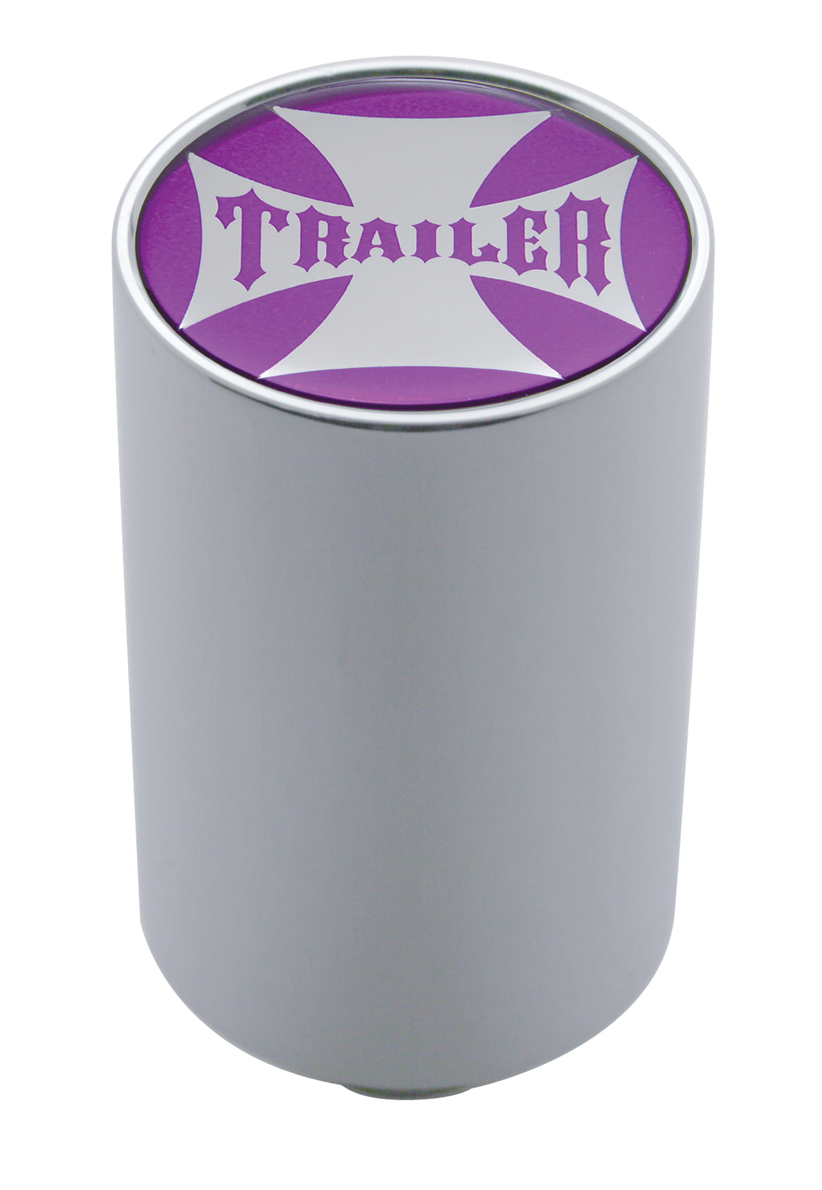 Chrome Aluminum 3" Air Valve Knob W/ Glossy "Trailer" Cross Sticker - Purple
