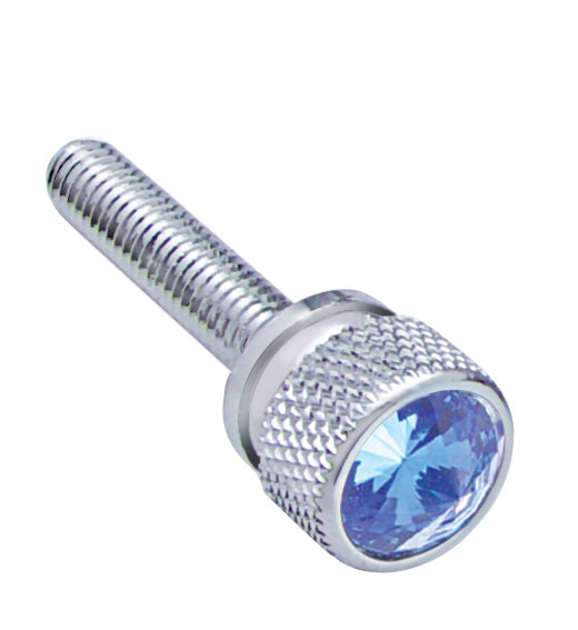 (12/Card) Chrome Kenworth Dash Long Screws W/ Diamond - Blue