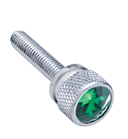 (12/Card) Chrome Kenworth Dash Long Screws W/ Diamond - Green
