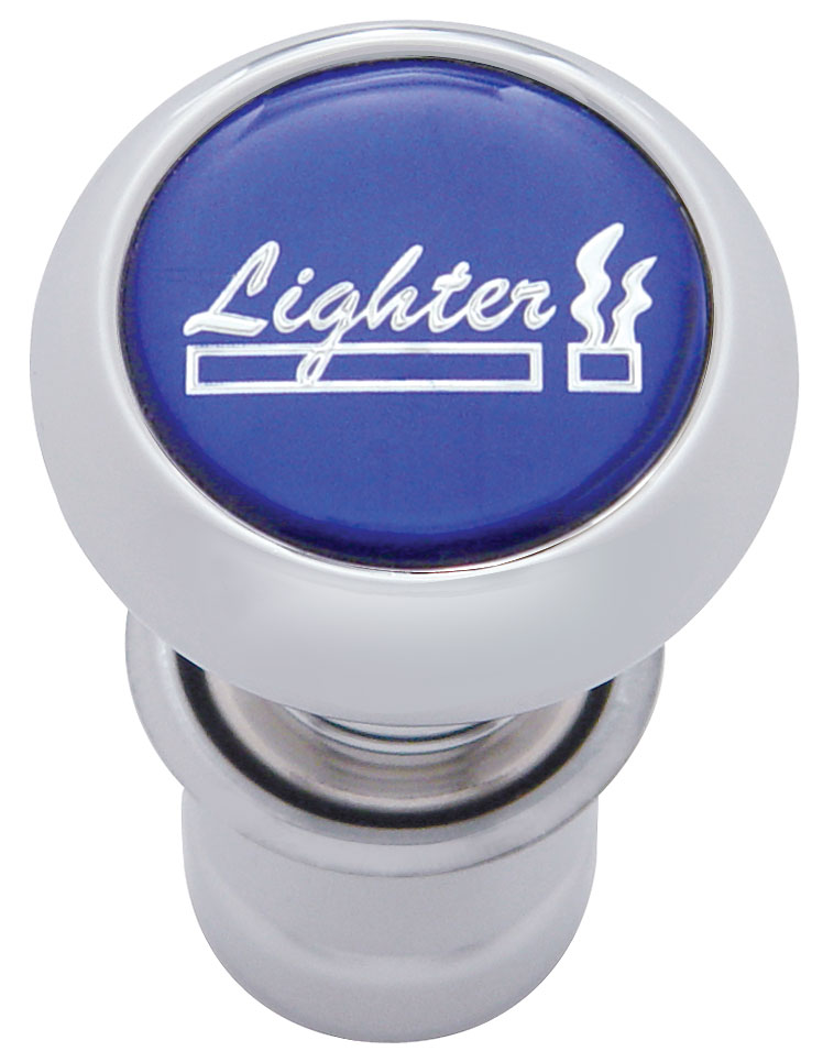 Chrome Aluminum Deluxe Cigarette Lighter W/ Glossy "Lighter" Sticker - Blue