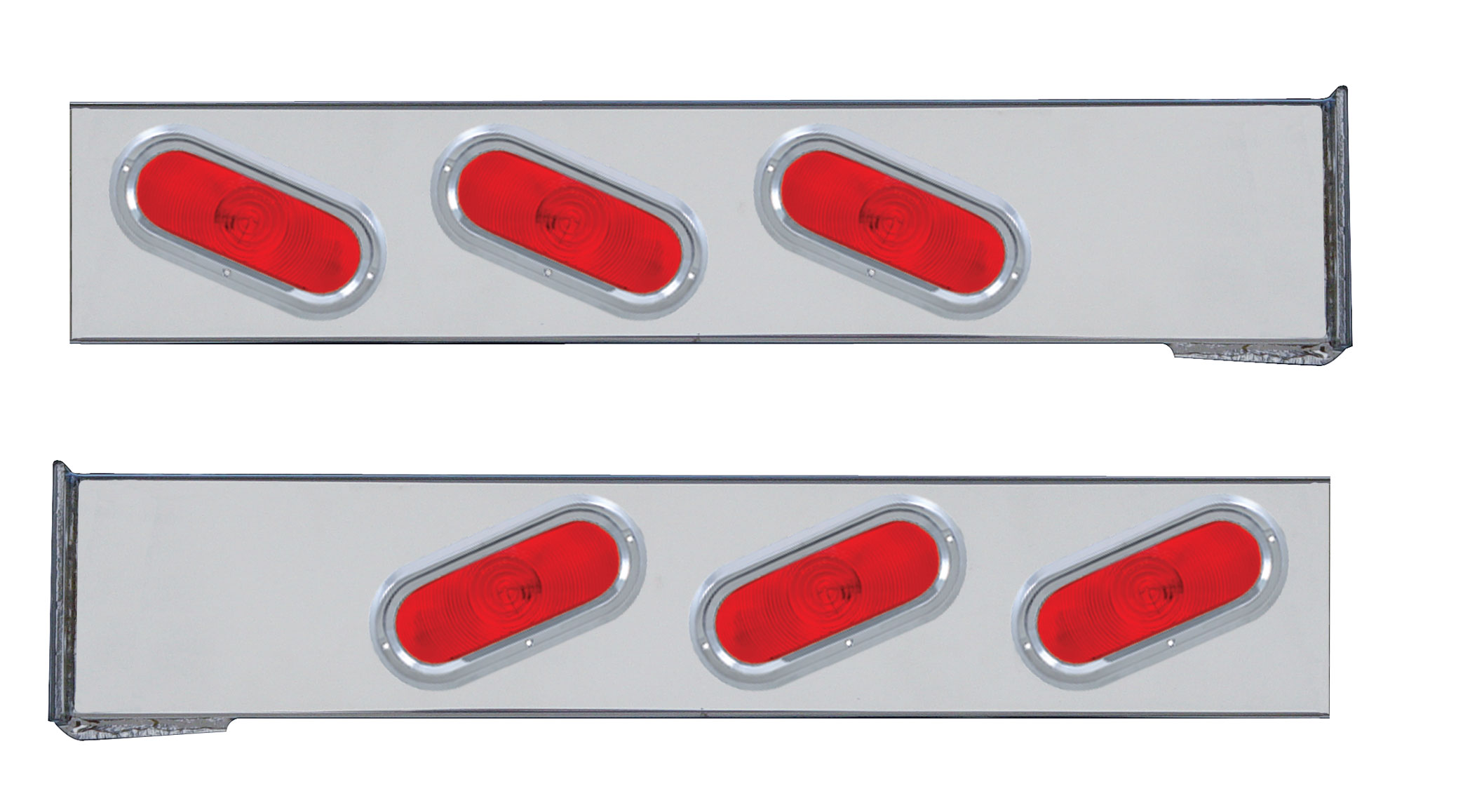 (2/Bulk) Chrome 2 Pcs. Rear Light Bar W/ 6 Slanted Oval Red Incandescent Light W/ Visor - 4 Hole Flange Mount