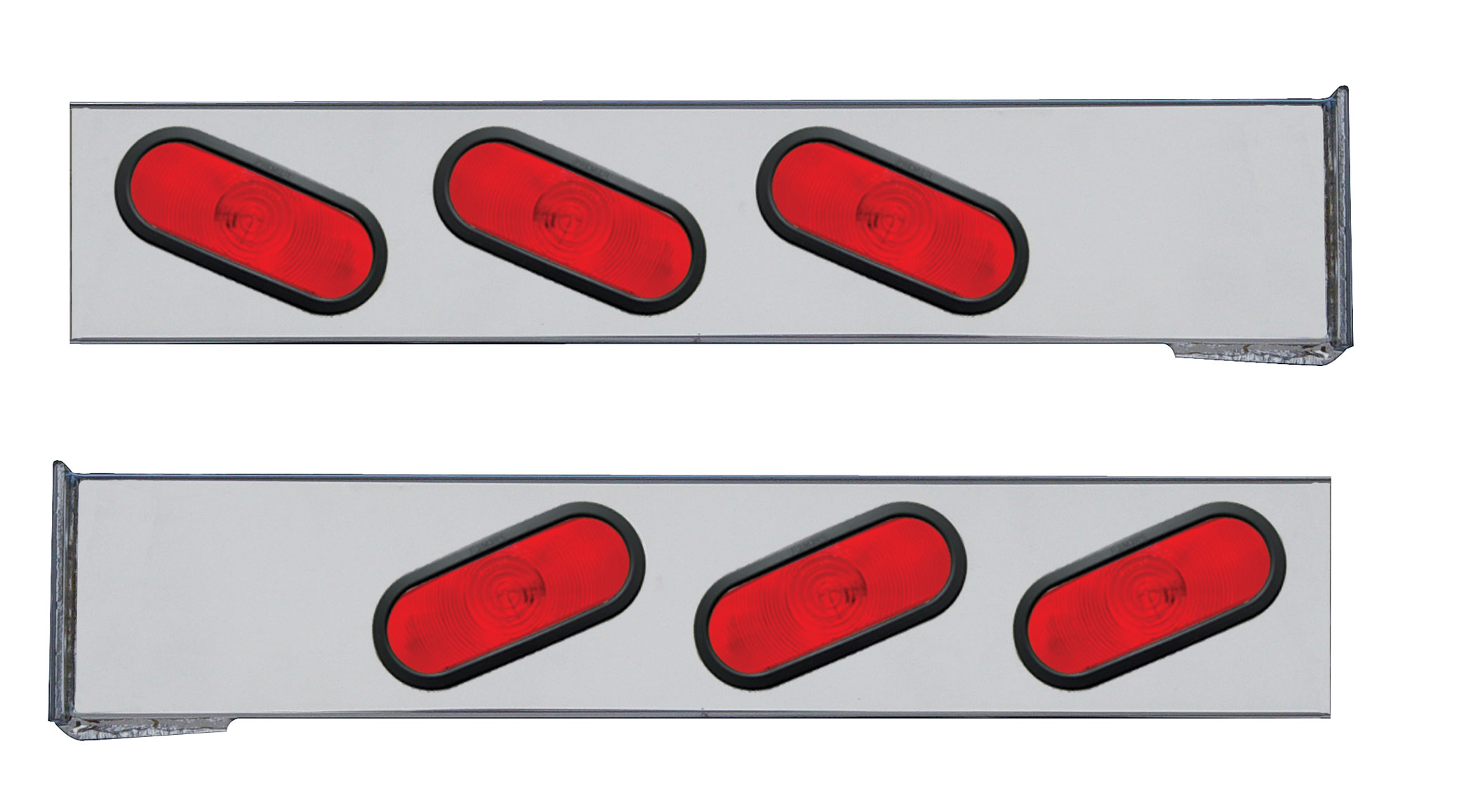 (2/Bulk) Chrome 2 Pcs. Rear Light Bar W/ 6 Slanted Oval Red Incandescent Light W/ Grommet - 4 Hole Flange Mount