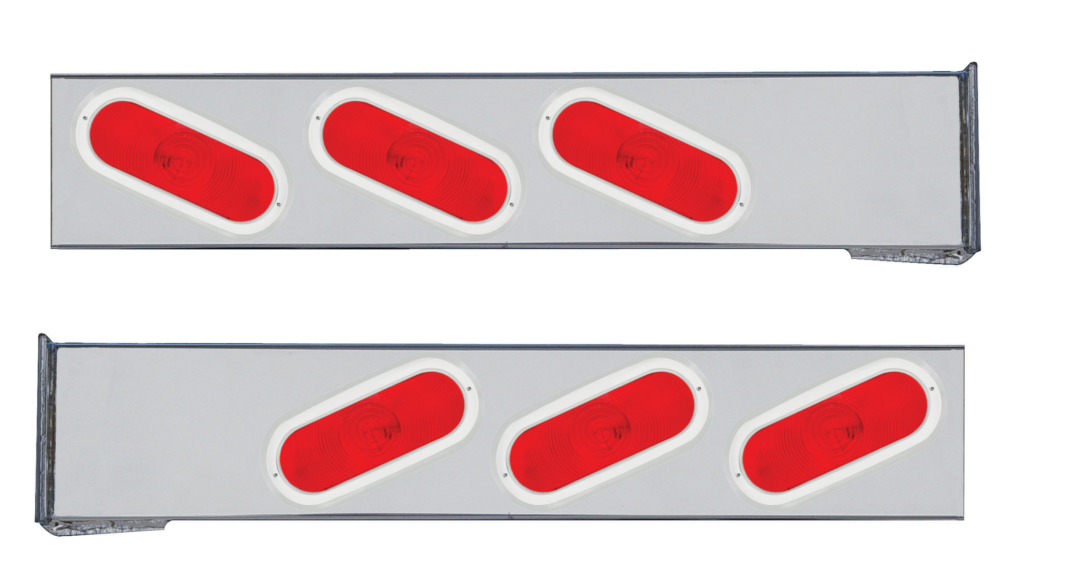 (2/Bulk) Chrome 94" Long 2 Piece Rear Light Bar W/ 6 Slanted Oval Lights W/ Chrome Bezel