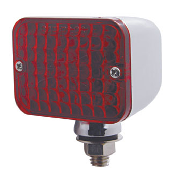 Chrome Medium Rectangular Auxiliary Incandescent Light - Red