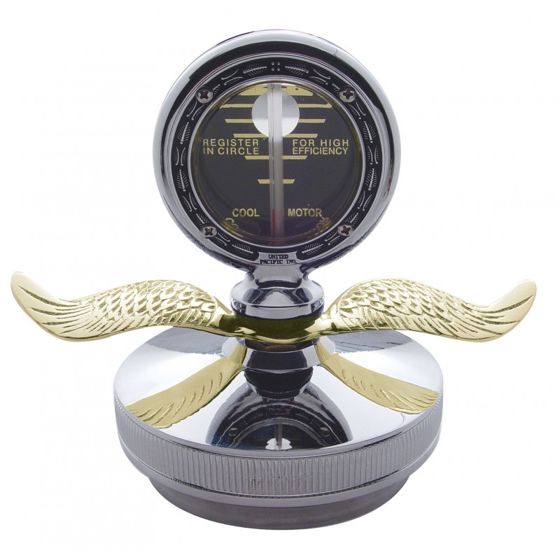Chrome Aluminum Motometer Boyce W/ Base & Gold Wings