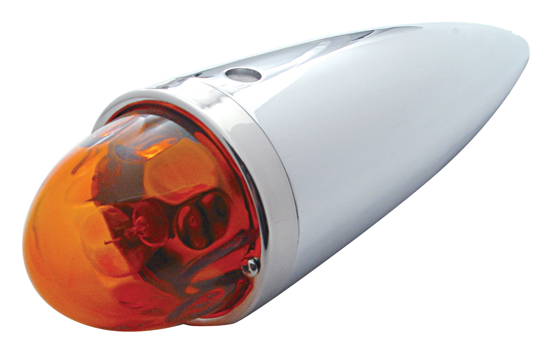 Chrome Original Glass Lens Torpedo Cab Light W/1157 Bulb - Dark Amber
