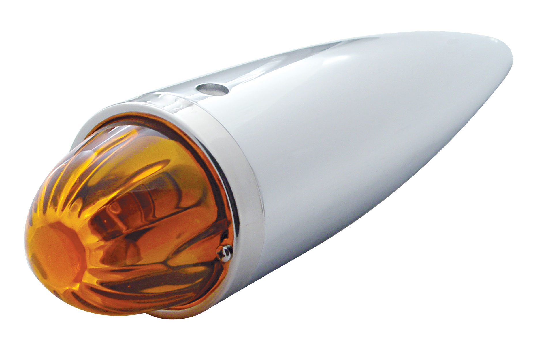 Chrome Watermelon Glass Lens Torpedo Cab Light W/ 1157 Bulb - Amber