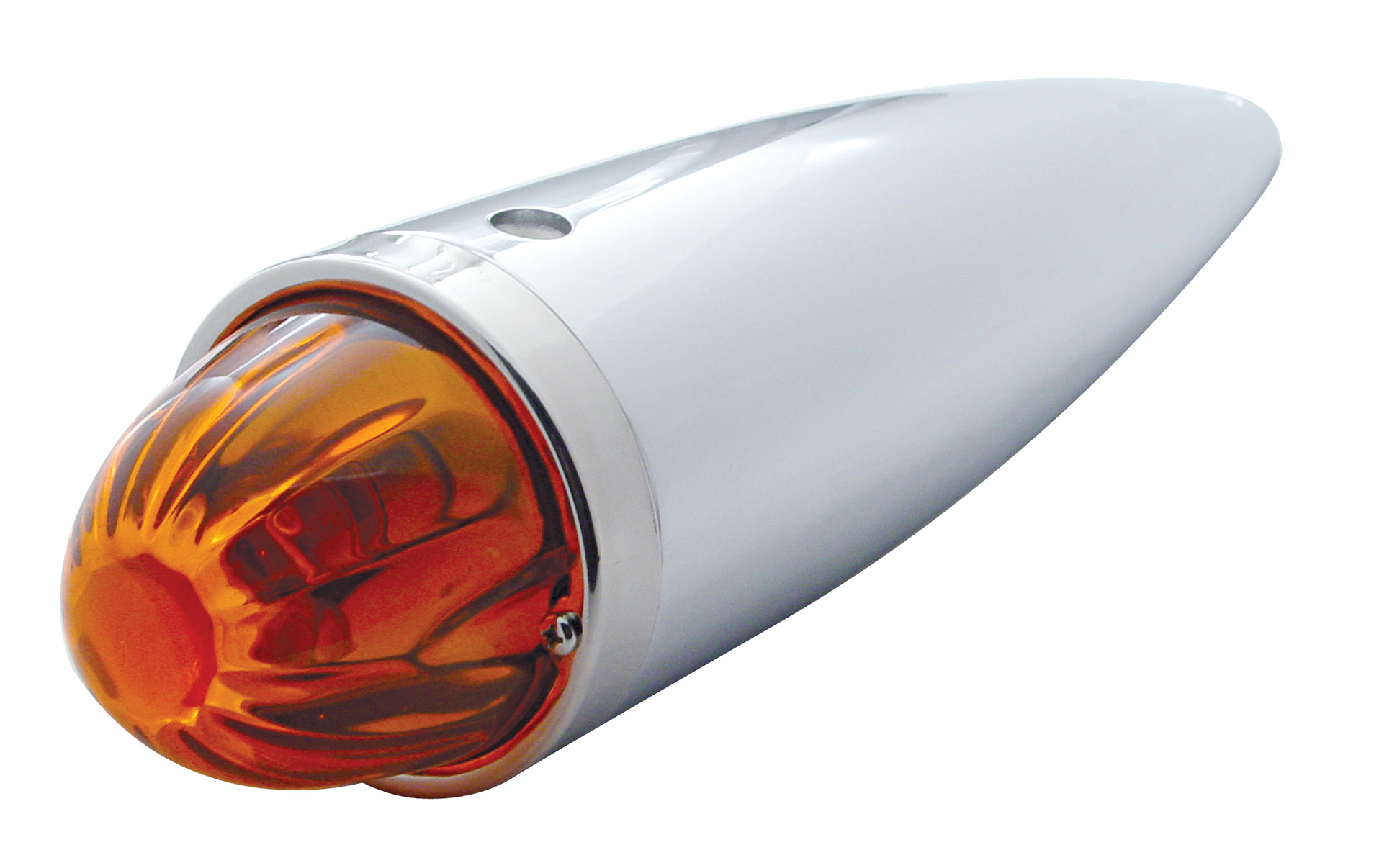 Chrome Watermelon Glass Lens Torpedo Cab Light W/ 1157 Bulb - Dark Amber