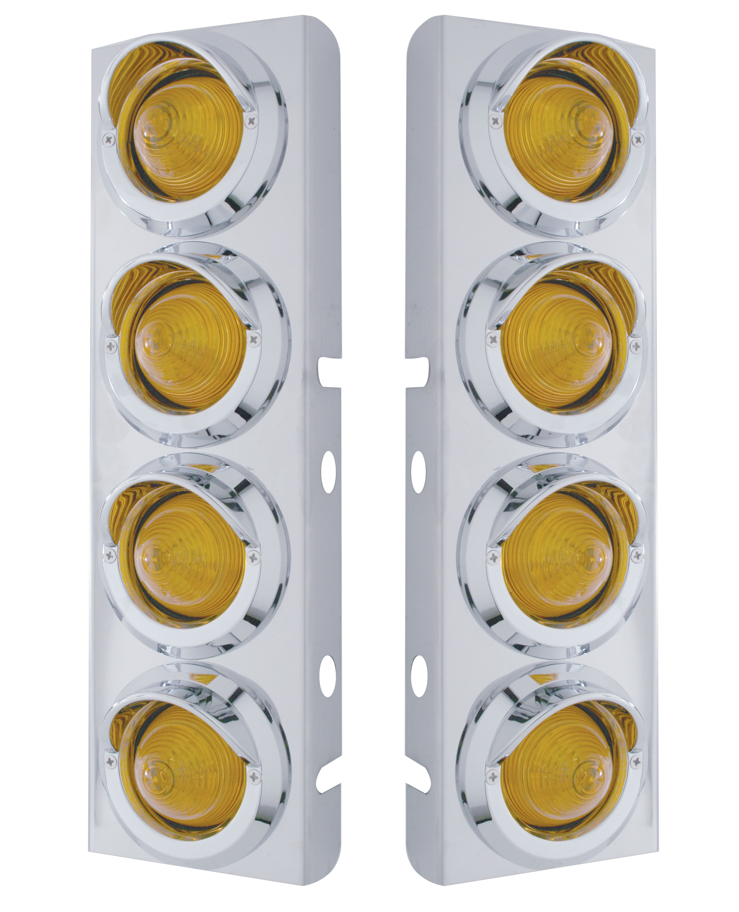 (2/Bulk) Stainless Steel Peterbilt 8 Led Cutout Air Cleaner Light Bracket W/ 2" Incandescent Beehive Light & Cr. Pl. Visor