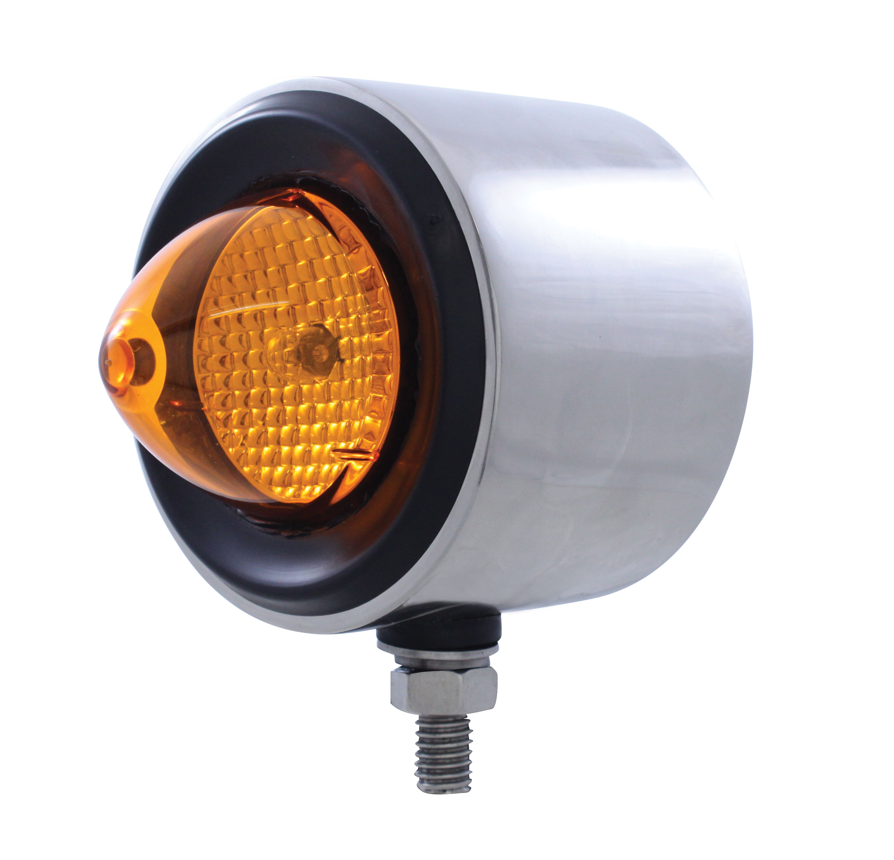 Stainless Steel Double Face Housing W/ 2 Incandescent 2 1/2" Crystal Beehive Light - Amber/Red