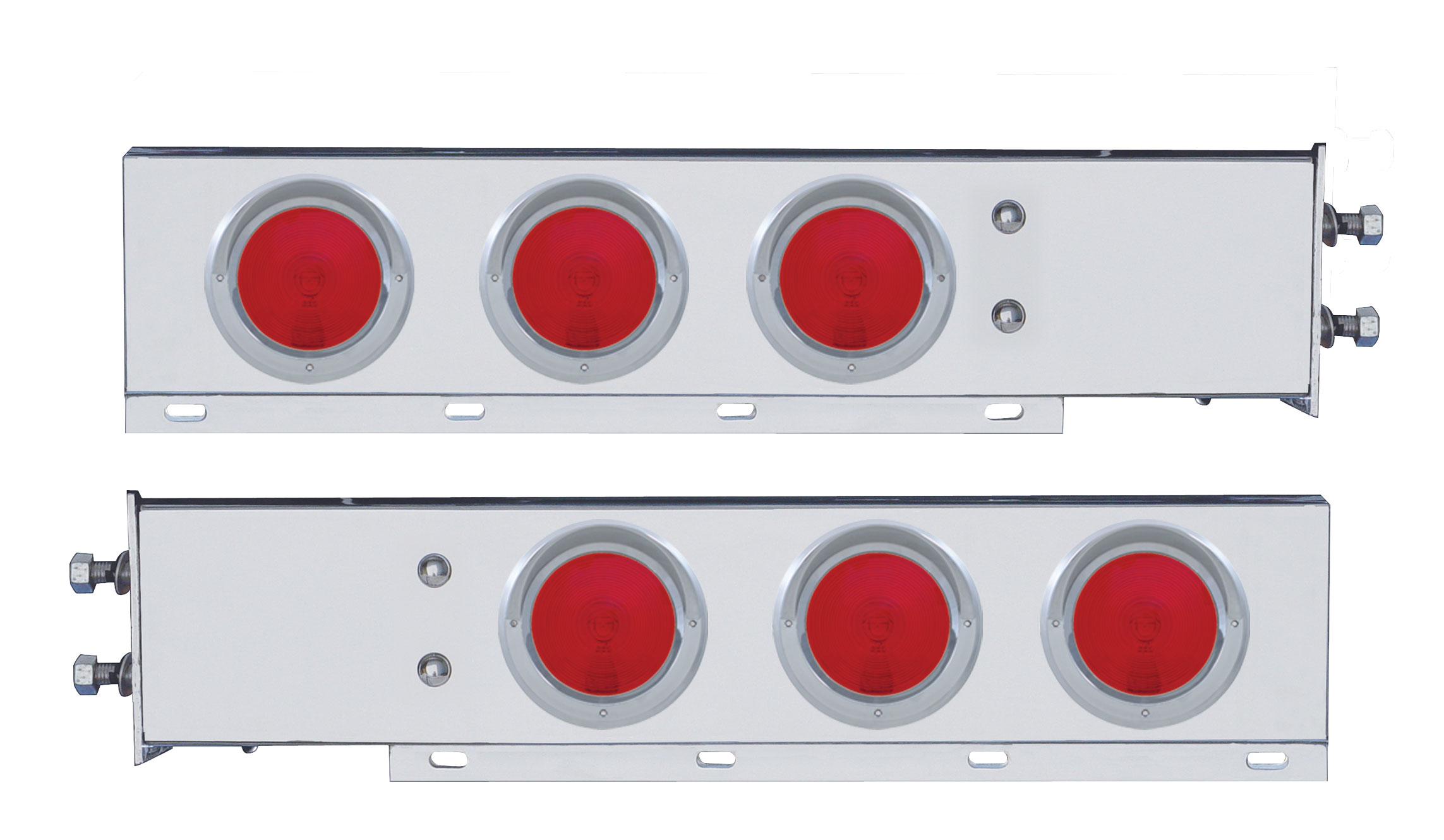 (2/Bulk) Chrome Spring Loaded Rear Light Bar W/ 6 Incandescent 4" Red Light W/ Visor - 2 1/2" Bolt Pattern