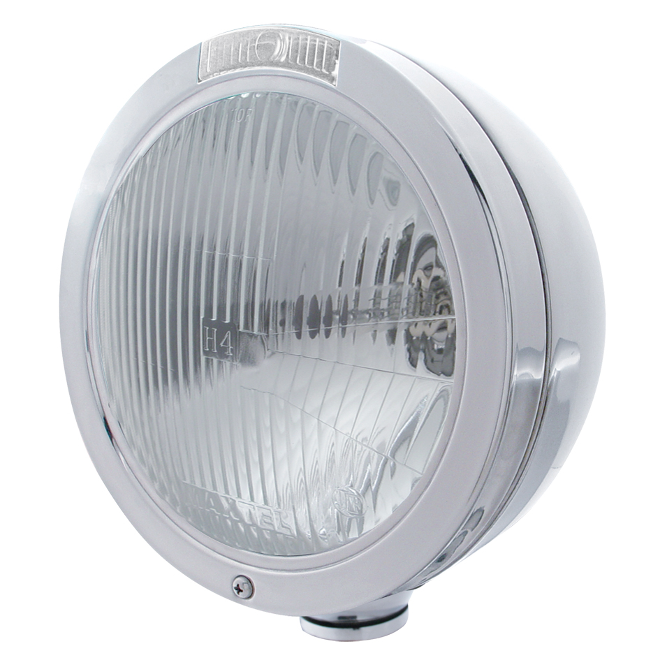 Stainless Steel Peterbilt "Bullet" H4 Halogen Headlight W/ 4 Amber Led Signal Light - Clear Lens