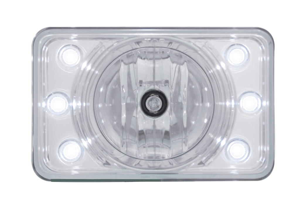 165Mm Crystal Projection Rectangular Headlight Bulb With 6 White Led - High Beam Only