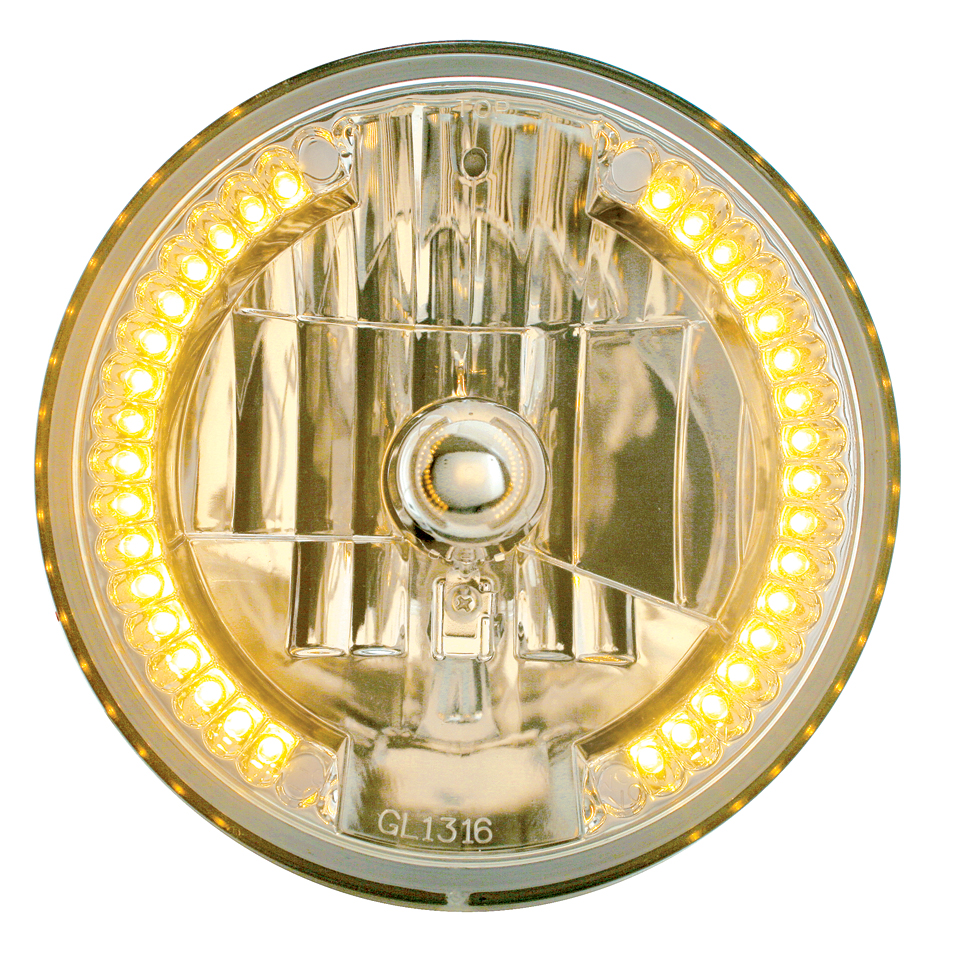 7" Dia. Crystal Headlight Bulb With 34 Auxiliary Led - Amber Led/Clear Lens