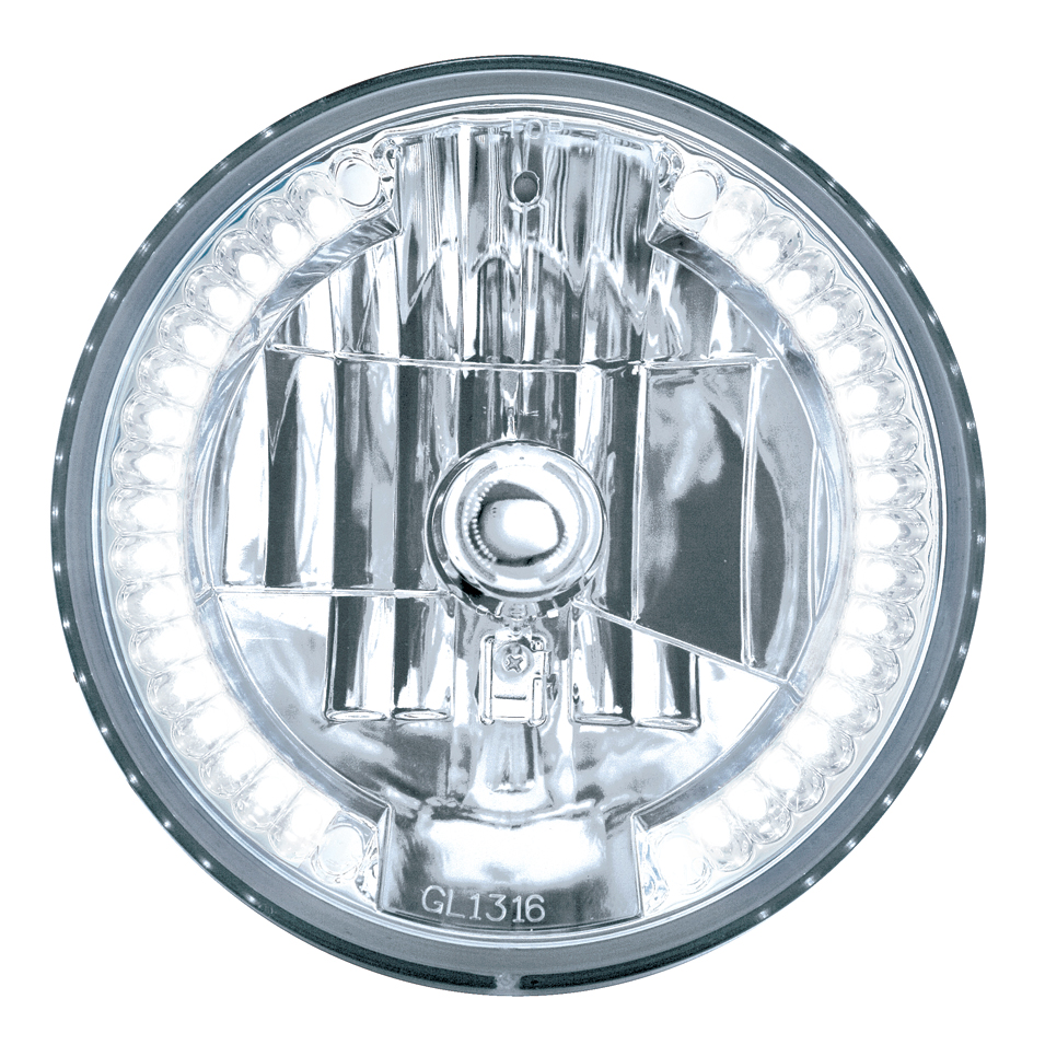 7" Dia. Crystal Headlight Bulb With 34 Auxiliary Led - White Led/Clear Lens