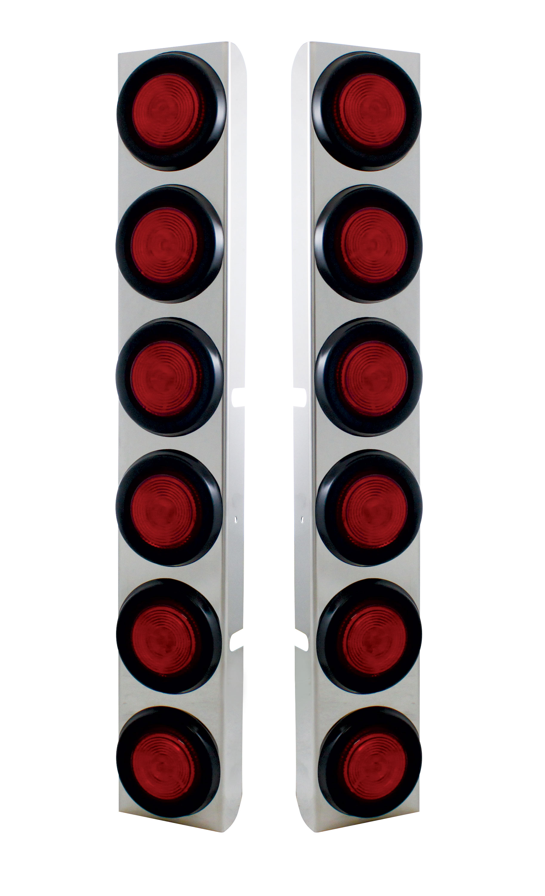 (2/Bulk) Stainless Steel Peterbilt 12 Light Cutout Rear Air Cleaner Light Bracket W/ 2" Incandescent Flat Light - Red