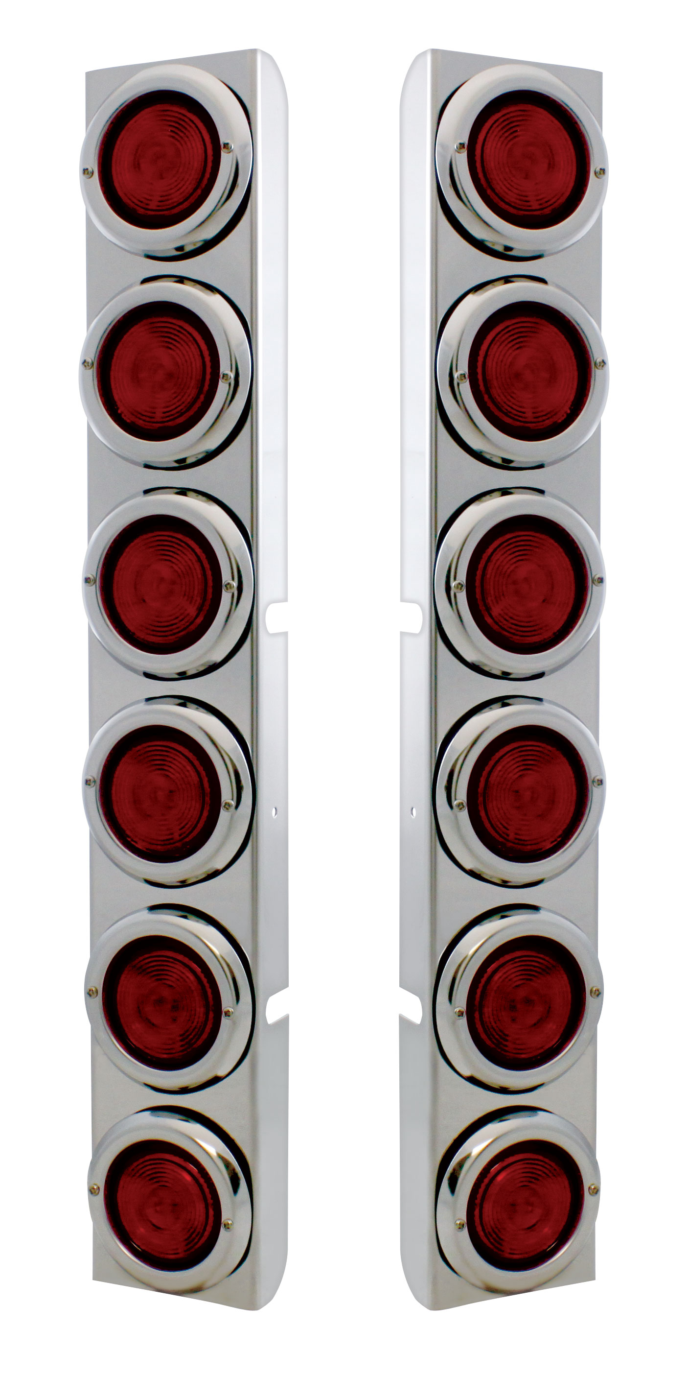(2/Bulk) Stainless Steel Peterbilt 12 Lt Cutout Rear Air Cleaner Lt Bracket W/ 2" Incandescent Flat Lt W/ Stainless Steel Bezel - Red