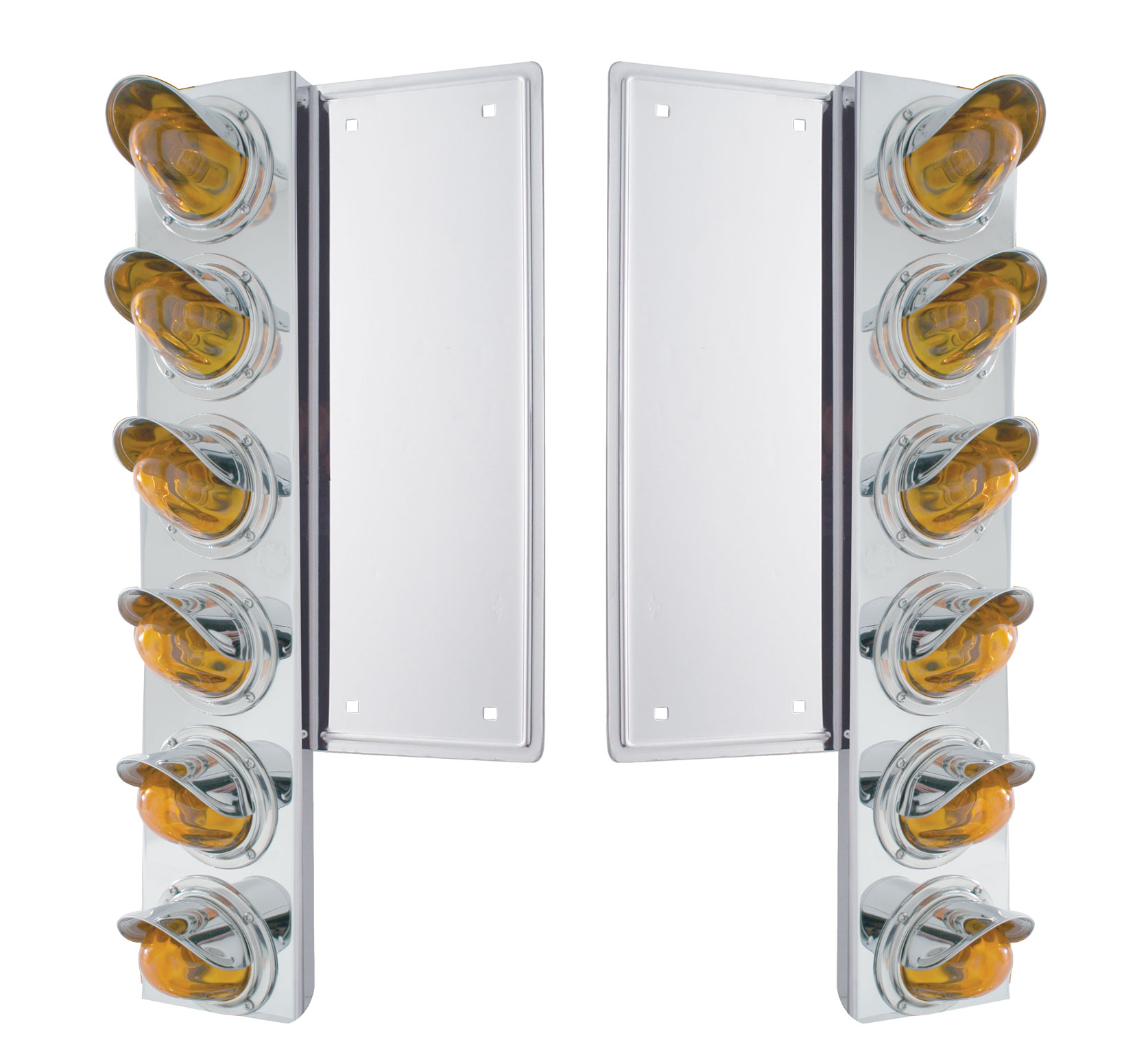 (2/Bulk) Stainless Steel Freightliner  12 Led Cutout Front Air Cleaner Bracket W/ Medium Glass Watermelon Light W/ Visor - Amber Lens