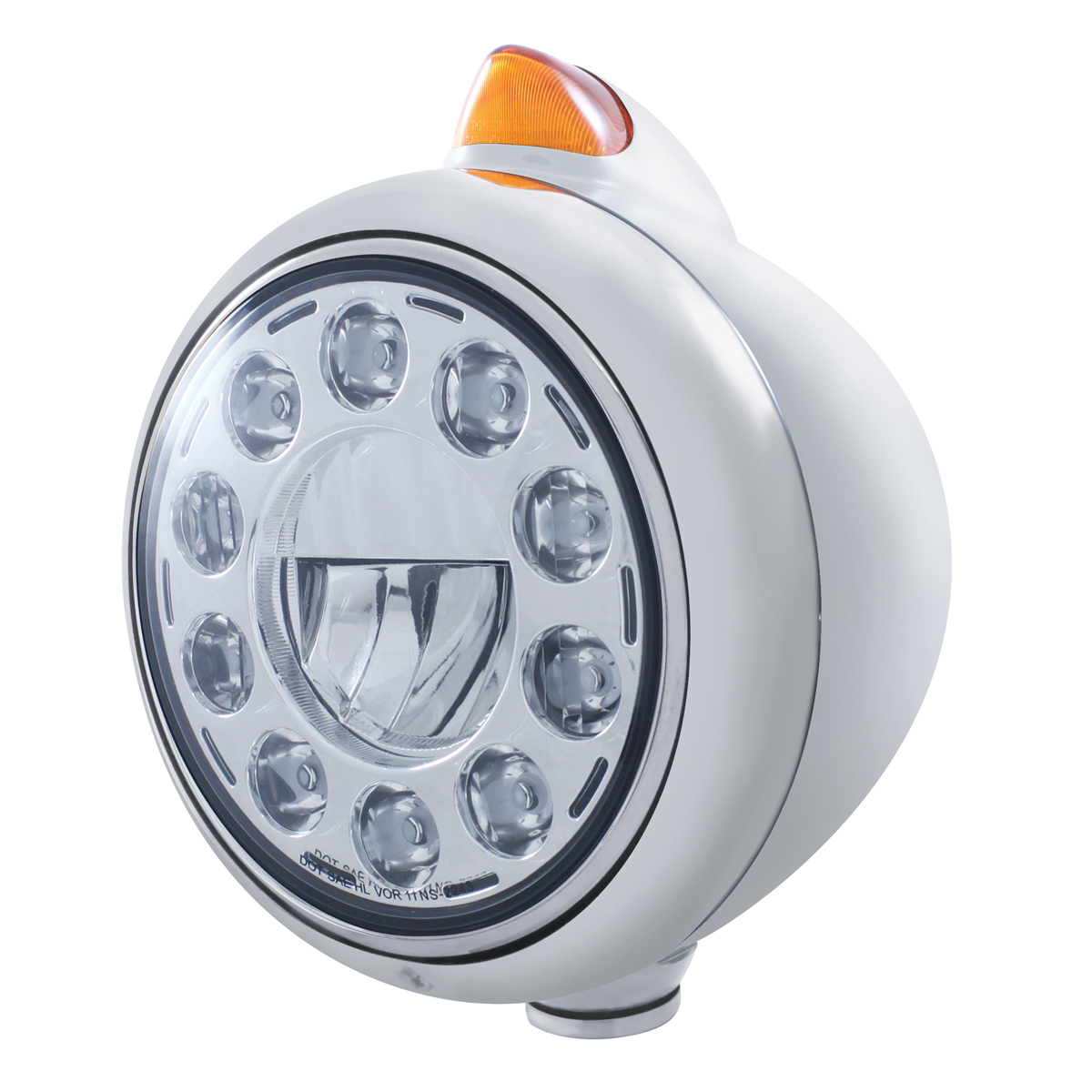 Ss "Guide" Peterbilt Headlight 11 High Power Led Crystal Hdlt W/ 5 Amb Led Vintage 682-C Series 2 Top Mount Light - Amb Lens