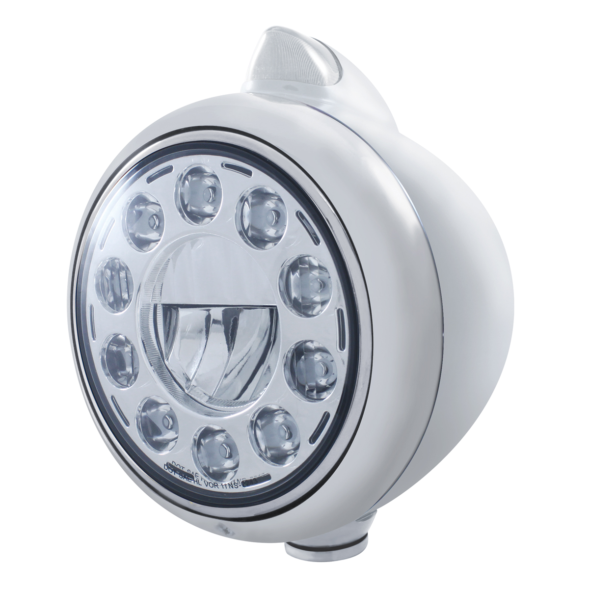 Ss "Guide" Peterbilt Headlight 11 High Power Led Crystal Hdlt W/ 5 Amb Led Vintage 682-C Series 2 Top Mount Light - Clr Lens
