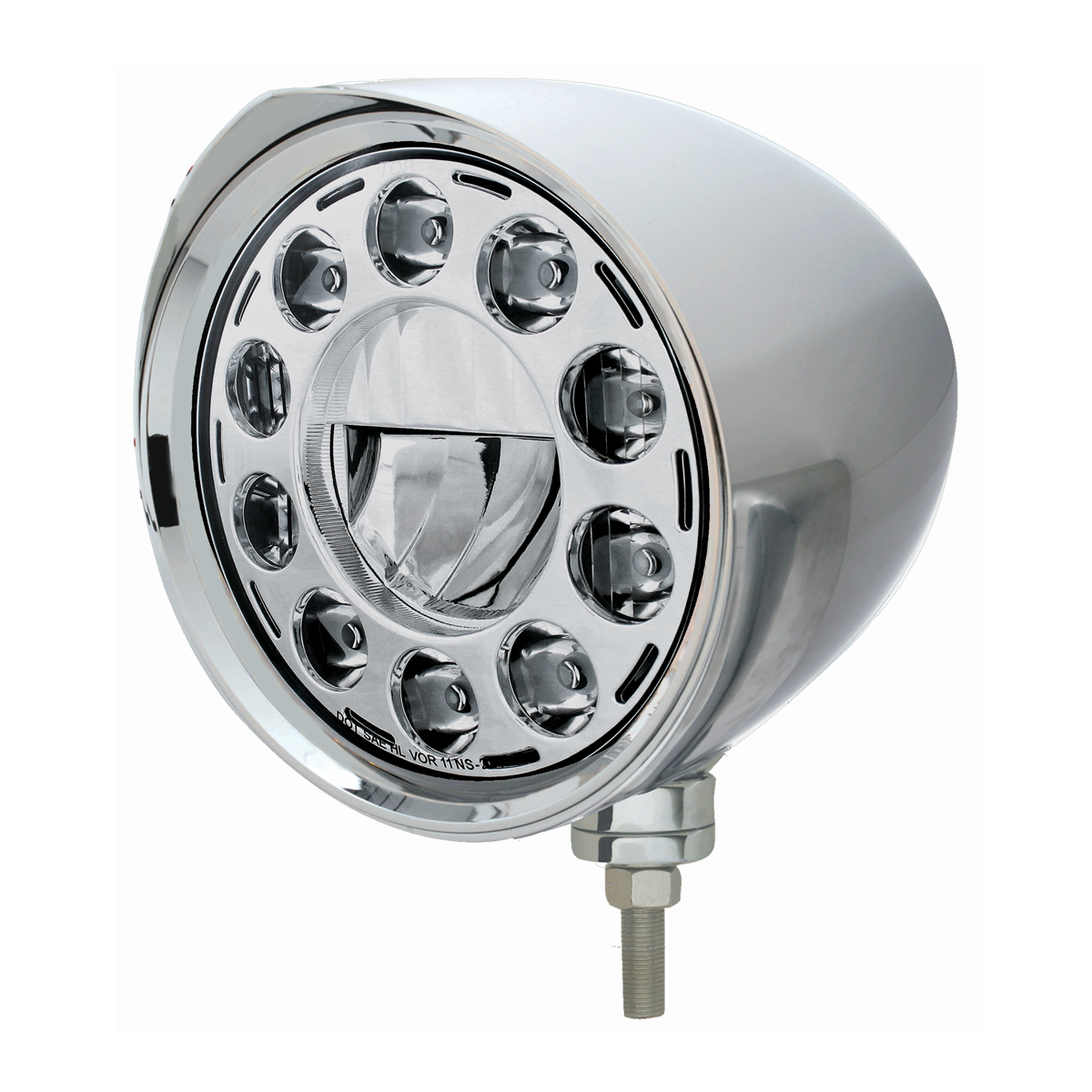 Chrome Aluminum 7" Billet Style "Chopper" Motor Vehicle/Truck Mount Headlight With Razor Visor - 11 High Power Crystal