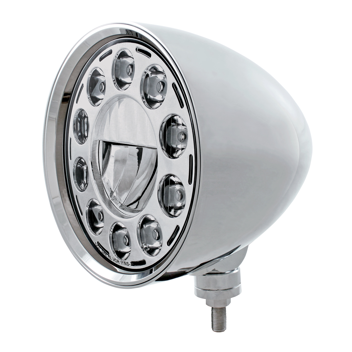 Chrome Aluminum 7" Billet Style "Chopper" Motor Vehicle/Truck Mount Headlight With Smooth Visor - 11 High Power Crystal