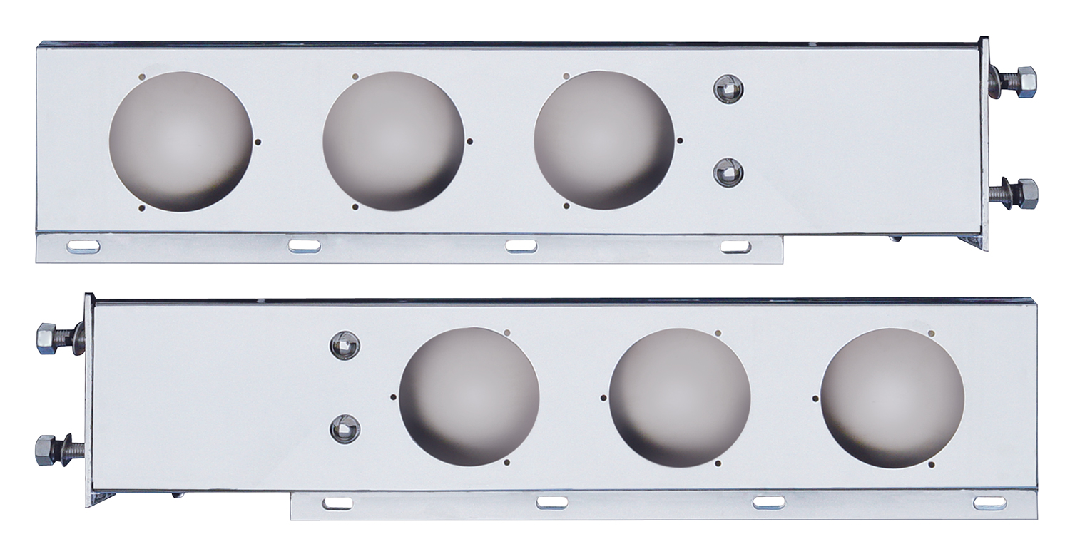 (2/Bulk) Chrome Spring Loaded Rear Light Bar W/ Six 4" Round Light Cutouts - 3 3/4" Bolt Pattern