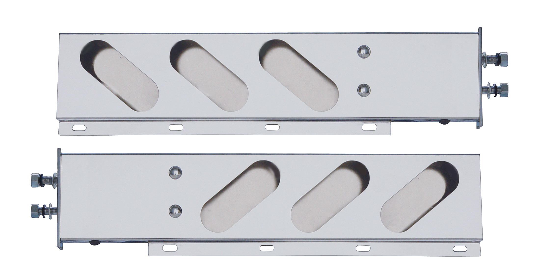 (2/Bulk) Chrome Spring Loaded Rear Light Bar W/ 6 Slanted Up Oval Light Cutouts - 2 1/2" Bolt Pattern