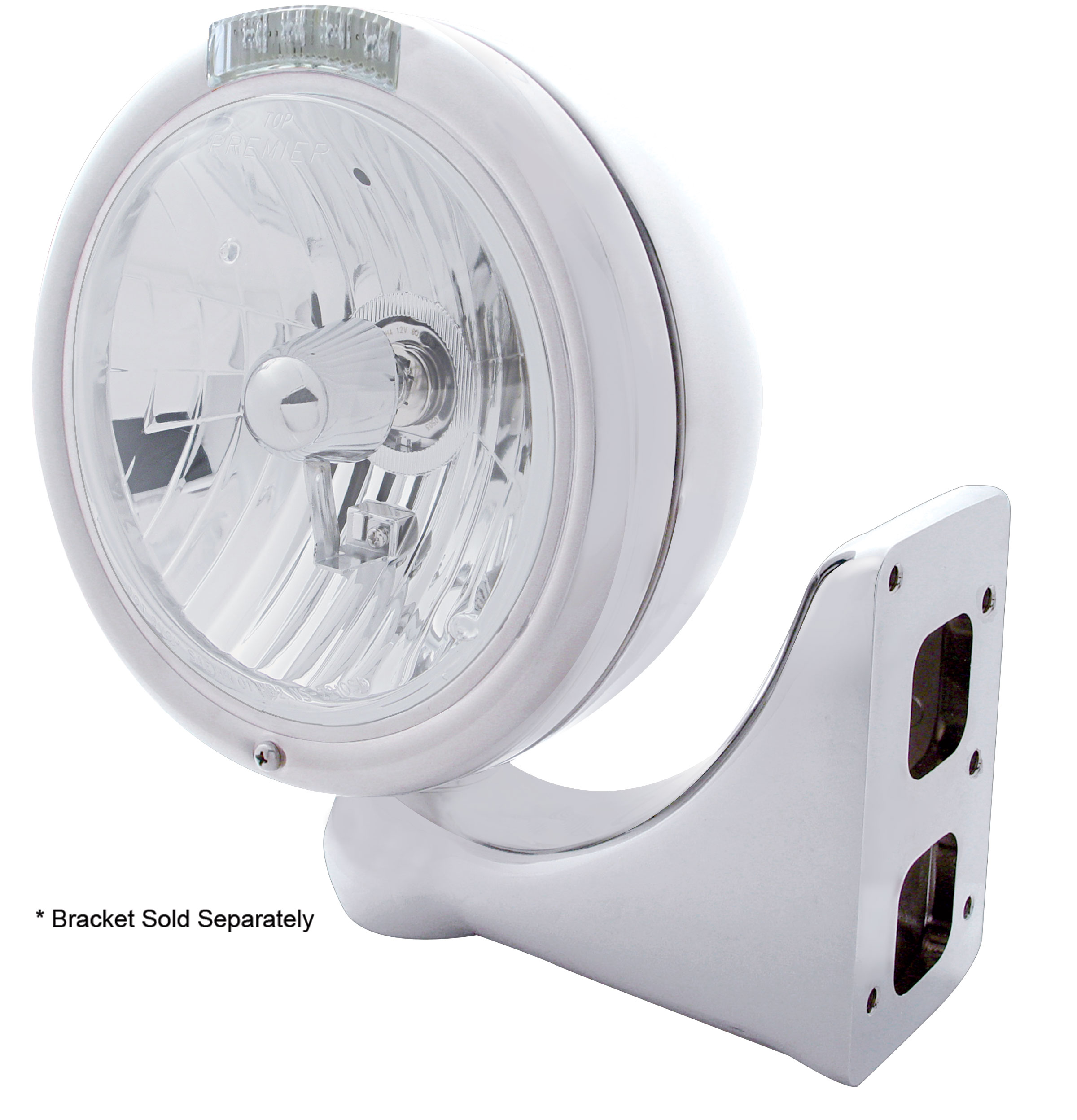 Stainless Steel "Classic" Peterbilt Crystal H4 Halogen Headlight W/ 4 Amber Led Signal Light - Clear Lens