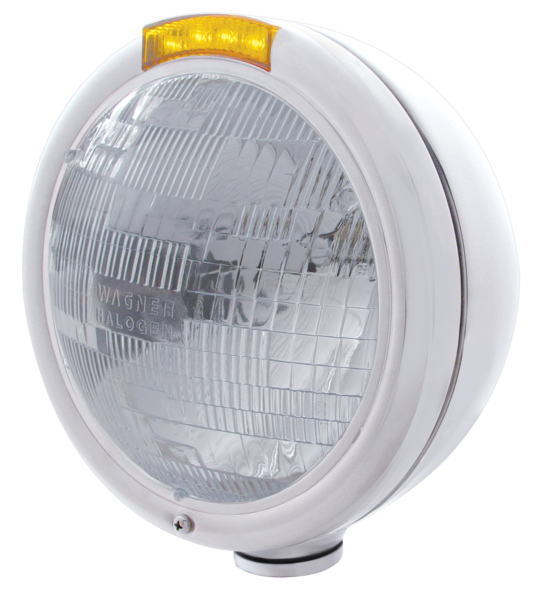 Chrome "Classic" Peterbilt H6024 Halogen Headlight W/ 4 Amber Led Signal Light - Amber Lens