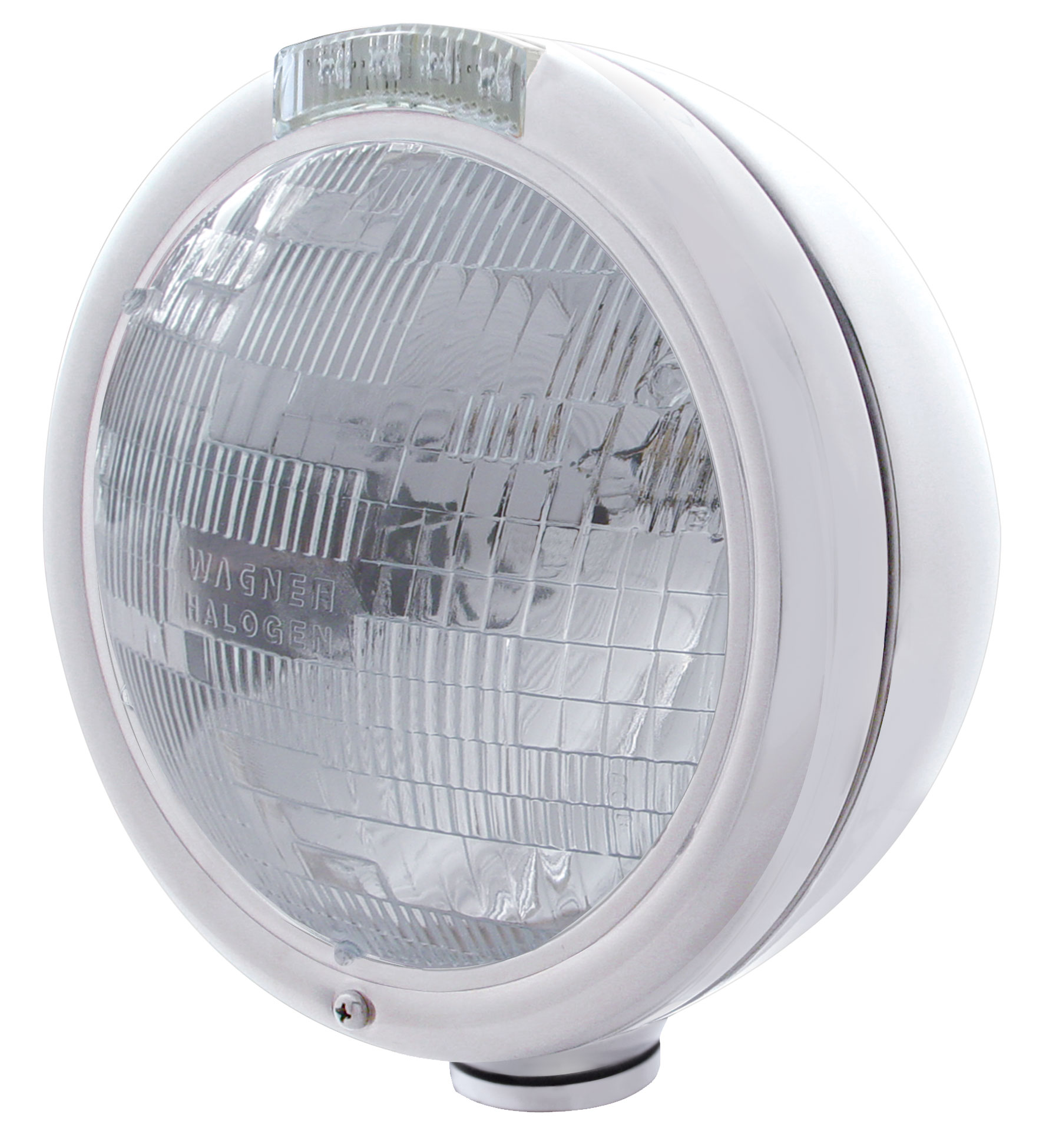 Chrome "Classic" Peterbilt H6024 Halogen Headlight W/ 4 Amber Led Signal Light - Clear Lens