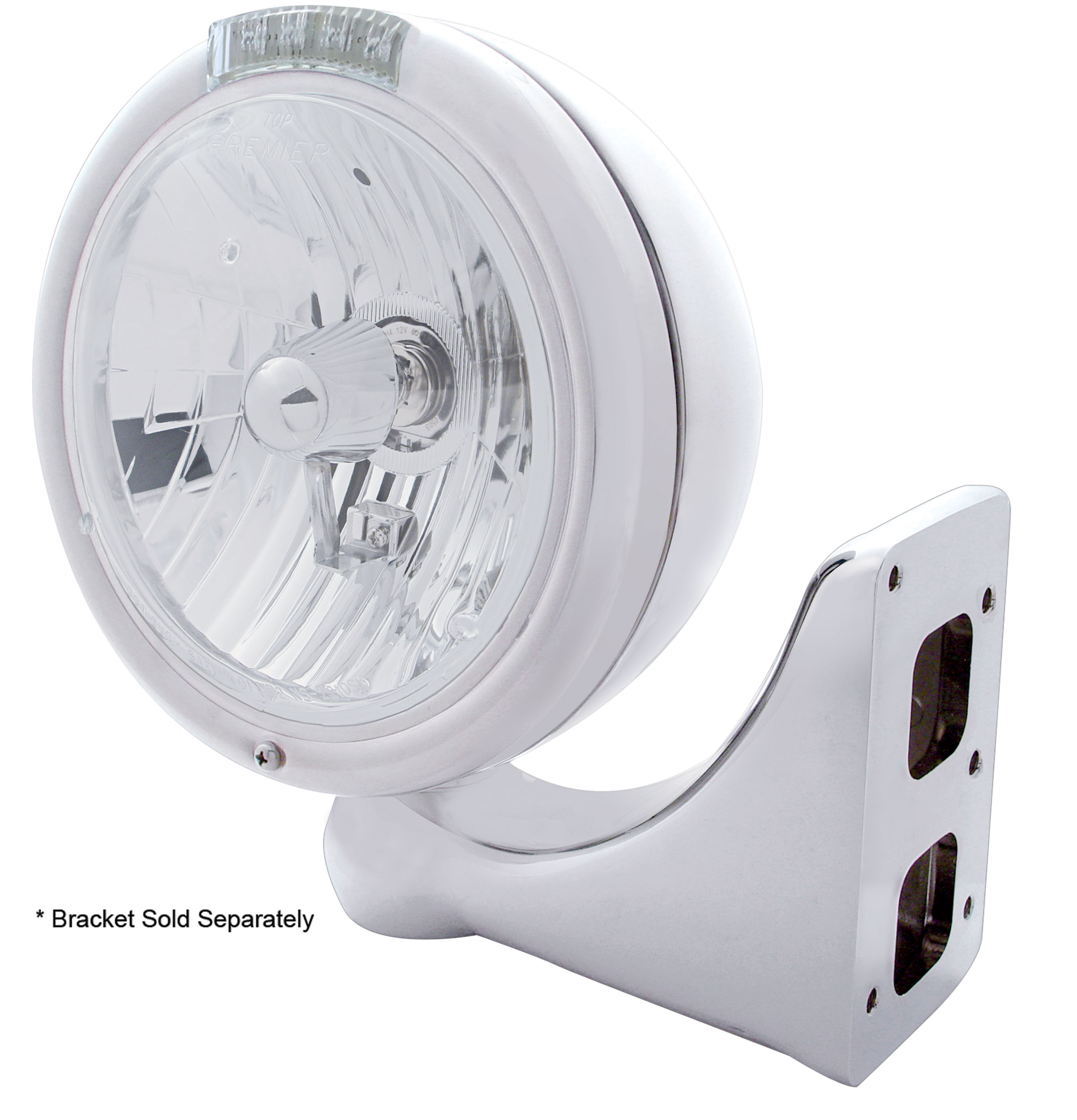 Chrome "Classic" Peterbilt Crystal H4 Halogen Headlight W/ 4 Amber Led Signal Light - Clear Lens