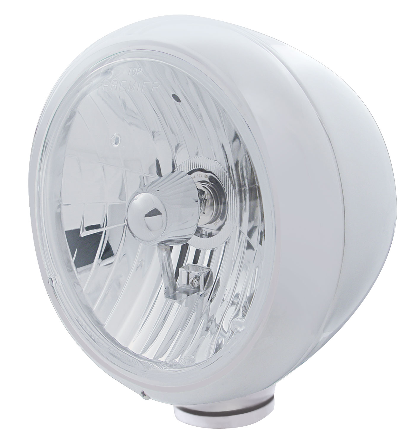 Stainless Steel Classic "Guide" Headlight - Crystal H4 Halogen Bulb